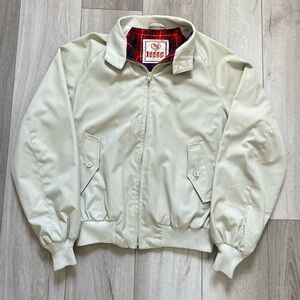 Vintage 80's Baracuta Off White Zip Up Jacket With Plaid Lining